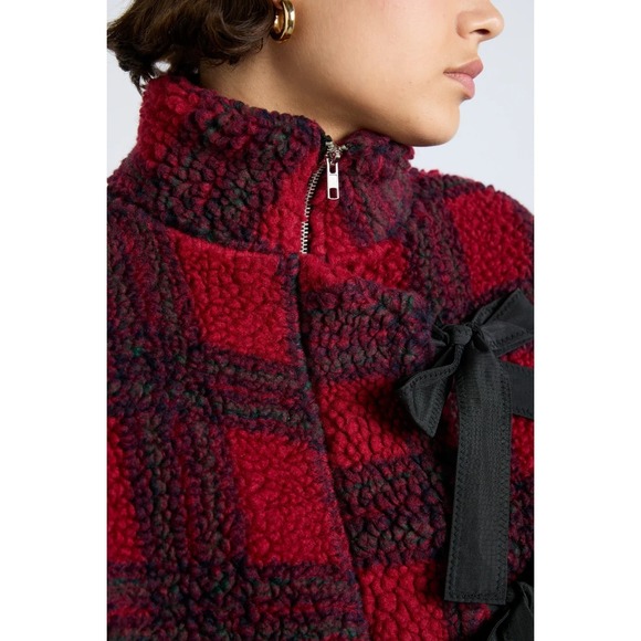 New Damson Madder Ingrid Borg Jacket Women 10 Red Check Ribbon Quilt Preppy Coat - Picture 4 of 16
